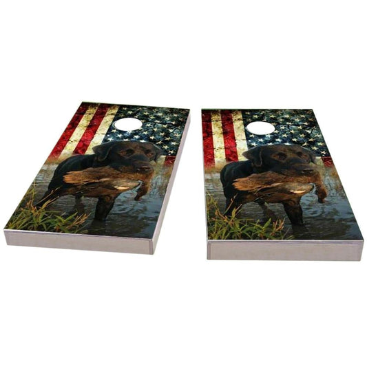 American Flag Duck Hunting Lab All-Weather Cornhole