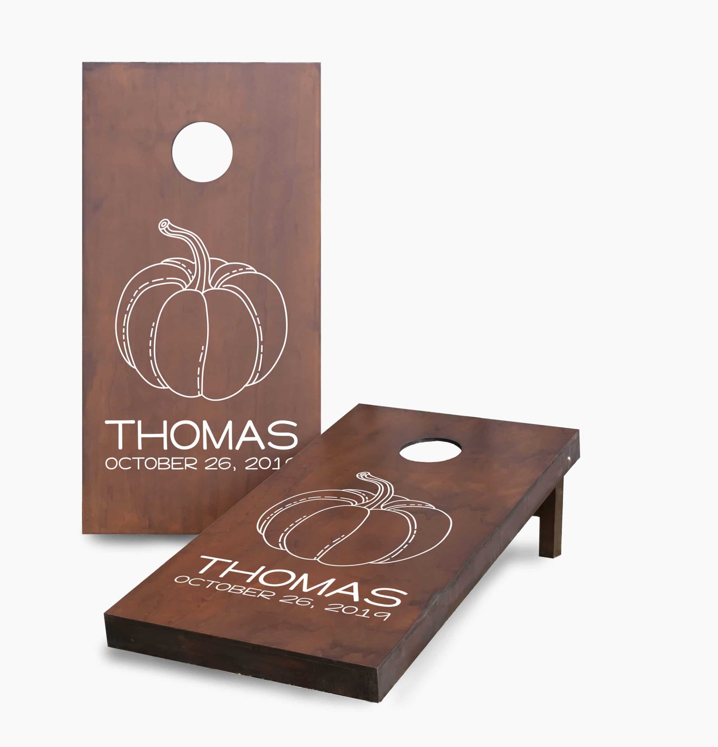 Personalized Stained Pumpkin Name and Date Cornhole Boards