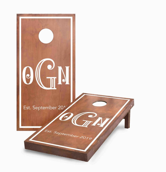 Personalized Stained Monogram and Date Carved Cornhole Boards
