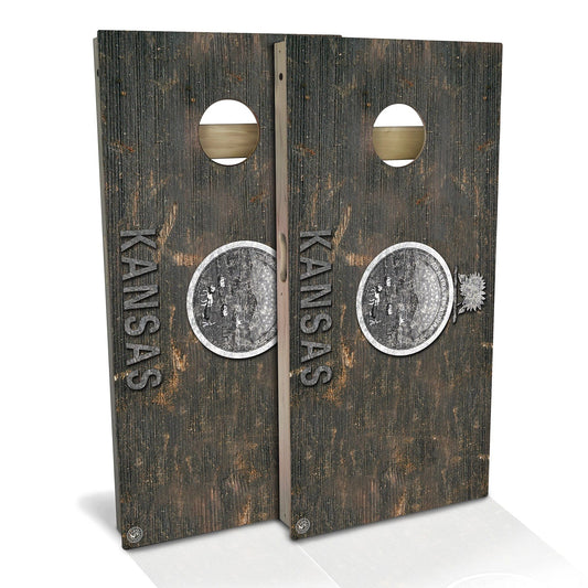 Kansas Flag Rustic Cornhole Boards