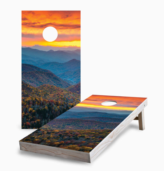Sunset Autumn Mountains Cornhole Boards