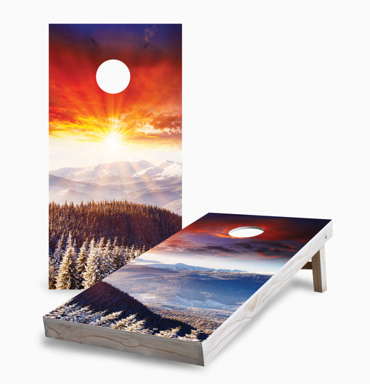 Sunset Winter Mountains Cornhole Boards