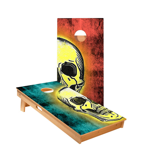 Teal And Red Skull Cornhole Boards