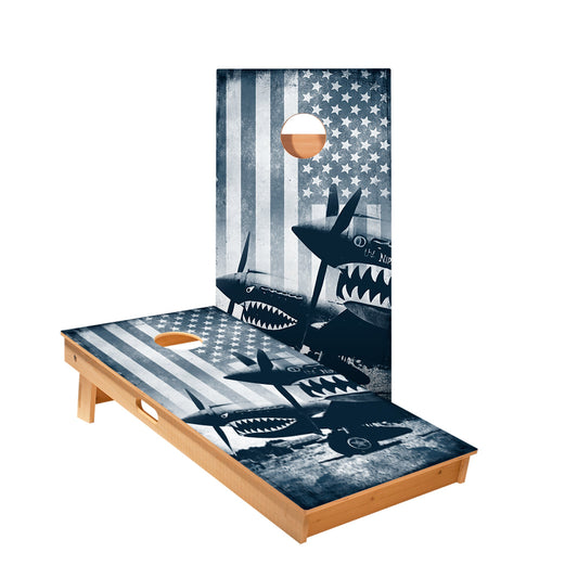 Vintage Black And White American Flag Plane Cornhole Boards