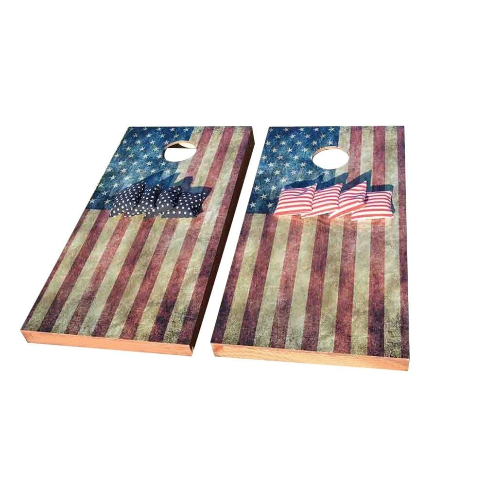 Worn American Flag Rosewood Cornhole Boards