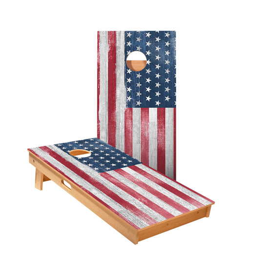 White Rustic Wood American Flag Cornhole Boards