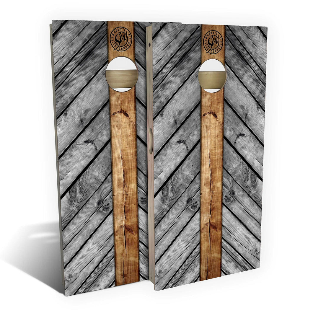 Grey Wood Lines Cornhole Boards