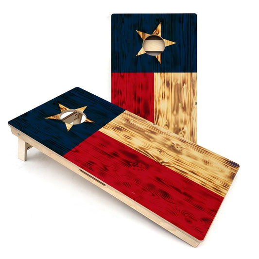 Burnt Texas Flag Cornhole Boards