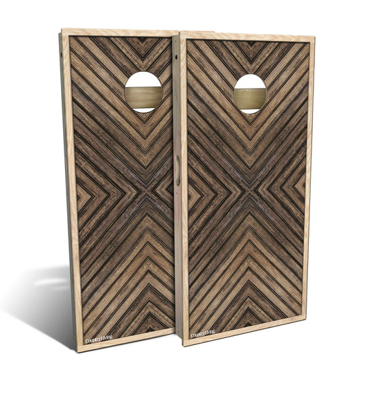 Dark Stain Geometric Wood Cornhole Boards