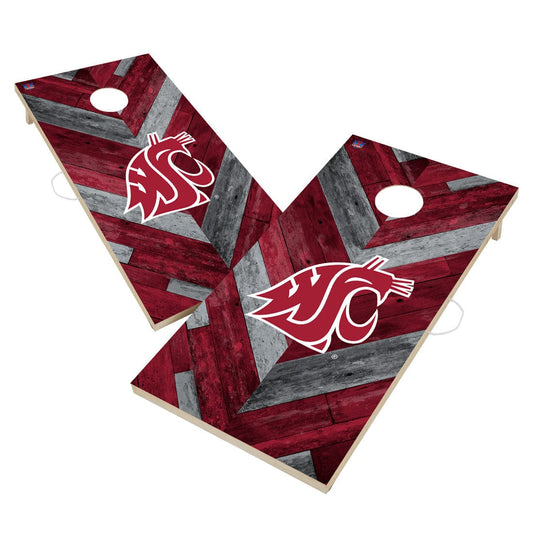 Washington State Cougars Cornhole Board Set - Herringbone Design