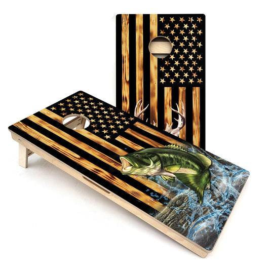 Colorful Deer & Fish USA Cornhole Boards