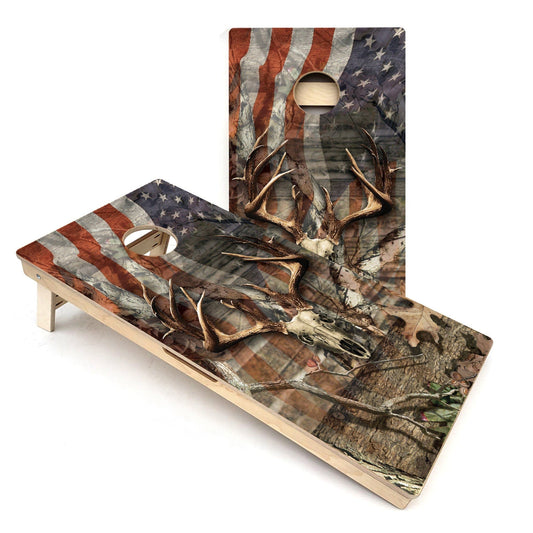 Deer Skull USA Flag Cornhole Boards