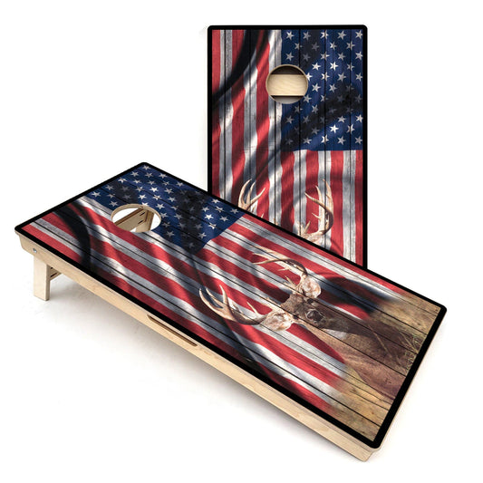 Deer Wavy USA Flag All-Weather Cornhole Boards