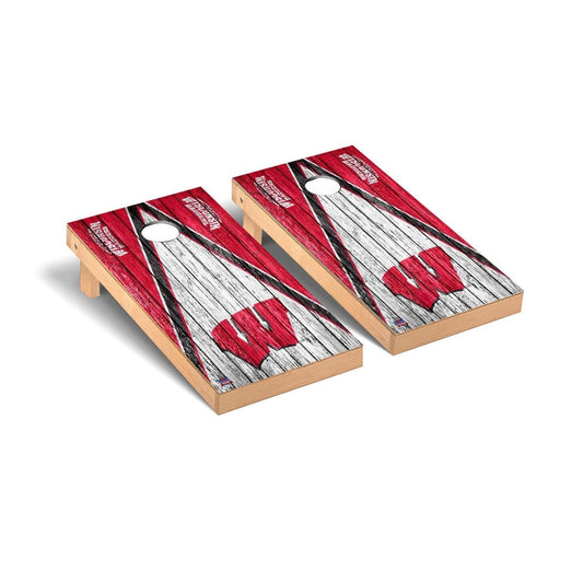 Wisconsin Badgers Cornhole Board Set - Triangle Weathered Version