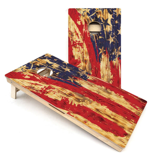 Faded Burnt USA Flag Cornhole Boards