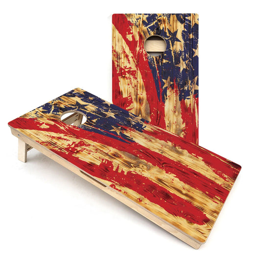 Faded Burnt USA Flag All-Weather Cornhole Boards