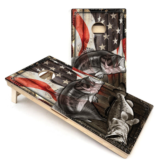 American Flag Fish Themed Cornhole Boards