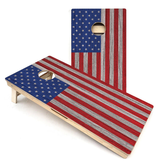 Grey Wood USA Flag All-Weather Cornhole Boards