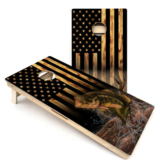 American Flag Hidden Deer & Fish Cornhole Boards