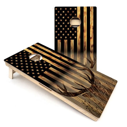 American Flag Hidden Deer Cornhole Boards