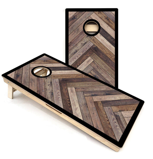 Herringbone with Border Cornhole Boards