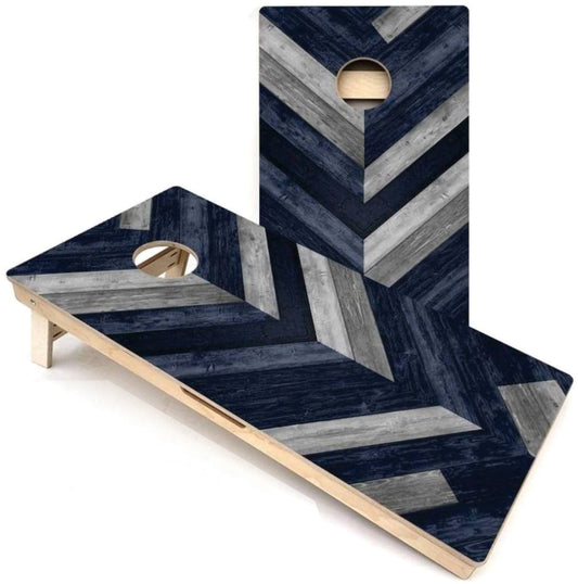Blue & Grey Herringbone Cornhole Boards