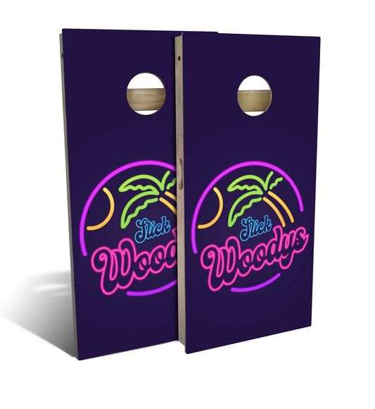 Neon Palm Tree Sign Cornhole Boards