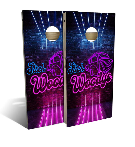 Woody Car Neon Cornhole Boards