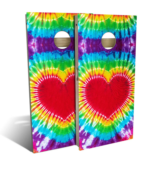 Tie Dye Heart Cornhole Boards