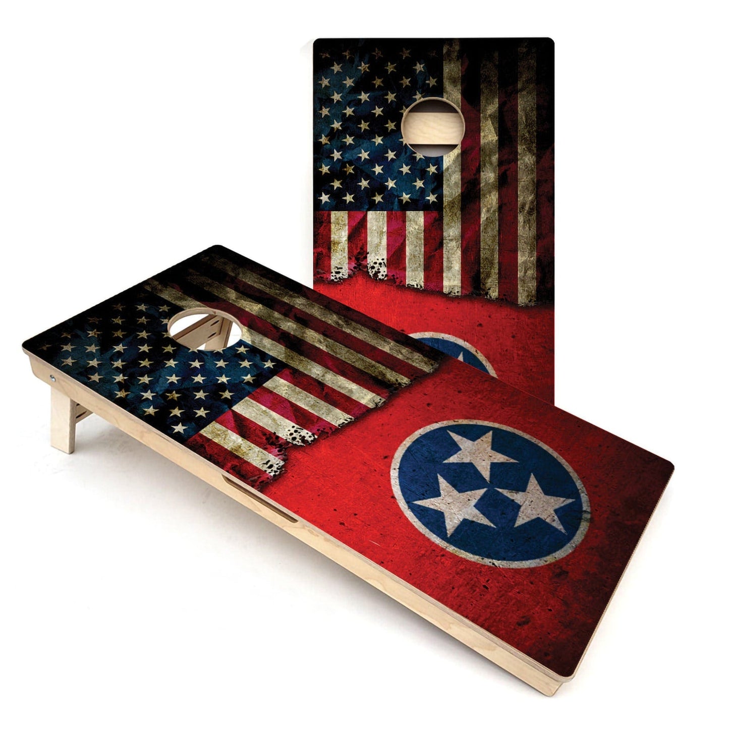 Red TN & USA Split Flag Cornhole Boards