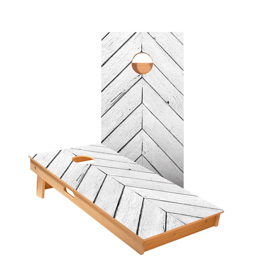 White Angled Wood Panels Cornhole Boards