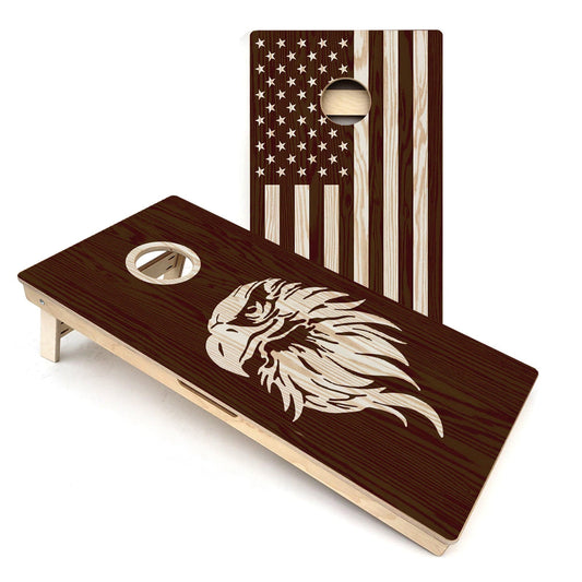 Wood Eagle & American Flag Cornhole Boards